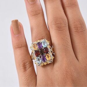 EverTrue Multi Gemstone Cluster Ring in 18K YG Plated and Platinum Bond 3.70 ctw